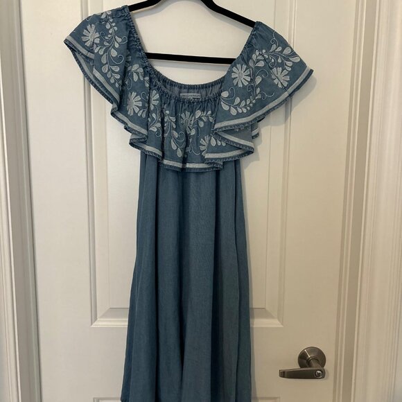 Rebecca Minkoff Off-Shoulder Denim Chambray Dress - Picture 2 of 5